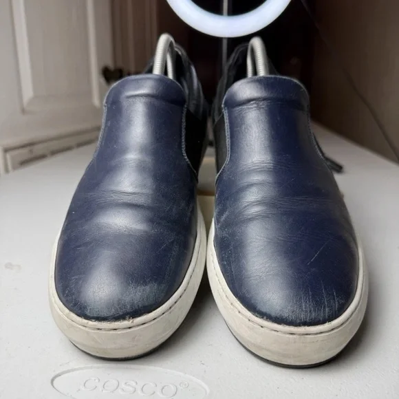 Salvatore Ferragamo Men Sz 8.5 EE Loafers navy leather uppers slip-on sneakers - Picture 13 of 13